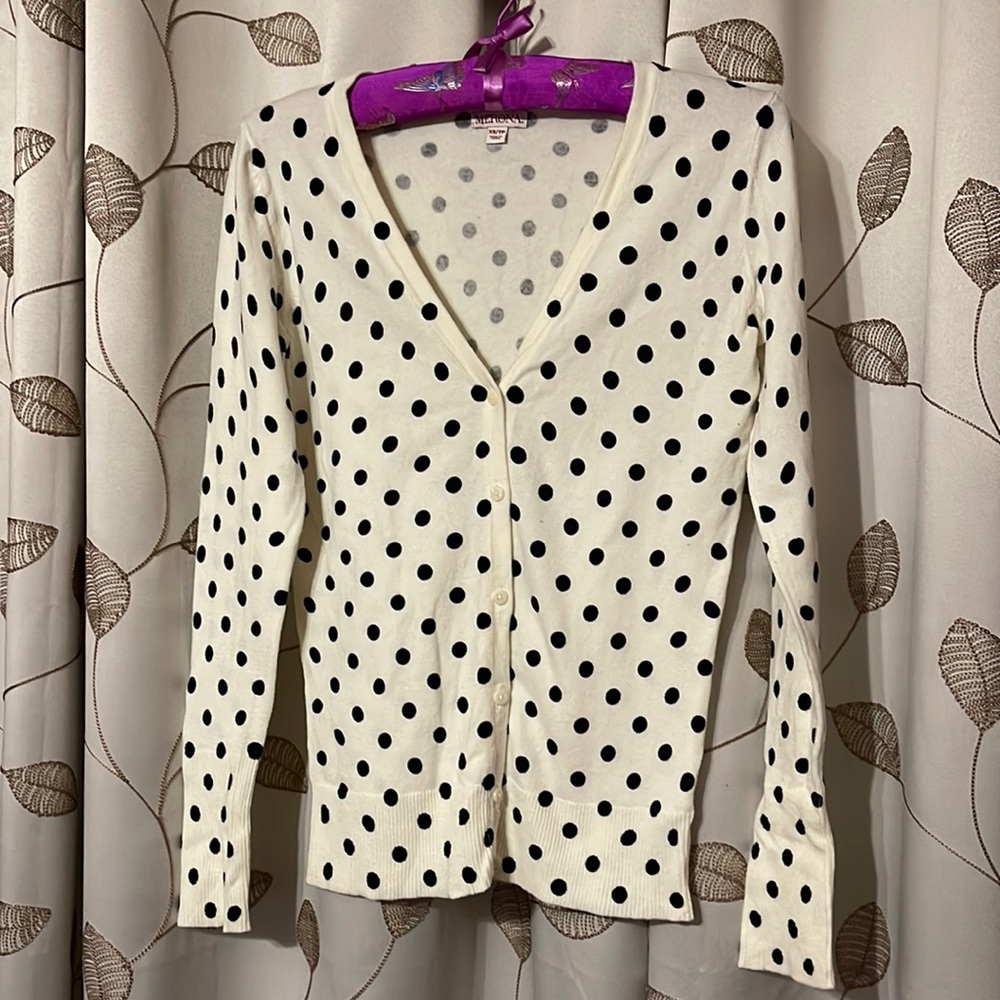 Merona white long-sleeve cardigan with black polka-dots